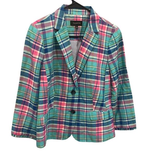 Talbots Jackets & Blazers - Talbots Womens Single Breasted Linen Blend Blazer Size 10 Plaid Preppy Classic